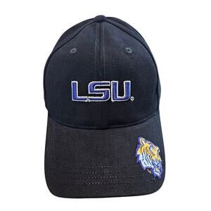Vintage LSU Louisiana Tigers Strap Back Hat Cap 90s NCAA Black Embroidered Retro
